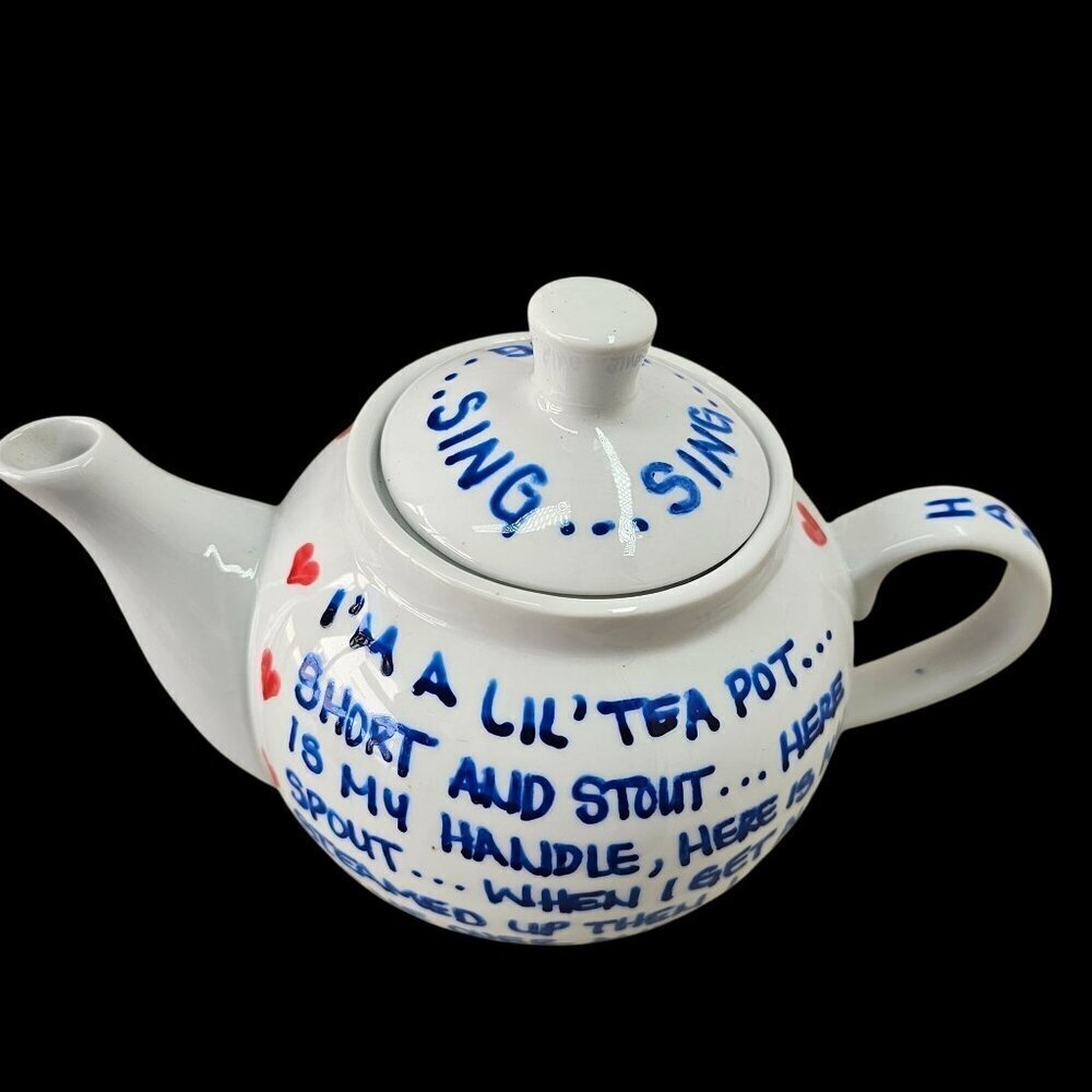 Omni Ware Ceramic Teapot Upcycled Hand Painted  Im a Lil Teapot  32 oz Capacity